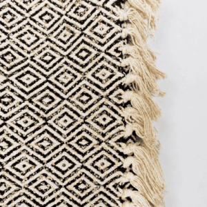 Plaid noir et doré à losanges et franges